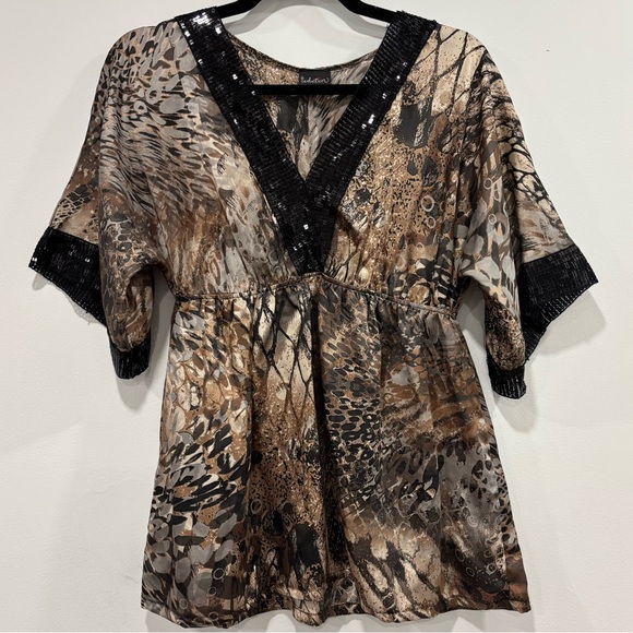 Y2K Animal Print Blouse with Sequin Trim - Picture 1 of 7